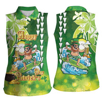 Hawaii Saint Patrick's Day Women Sleeveless Polo Shirt Funny Surfing Leprechaun