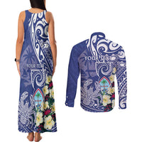 Personalised Hafa Adai Guam Couples Matching Tank Maxi Dress and Long Sleeve Button Shirt Latte Stone With Coconut Crab LT05 - Polynesian Pride