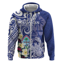 Personalised Hafa Adai Guam Hoodie Latte Stone With Coconut Crab LT05 Zip Hoodie Blue - Polynesian Pride