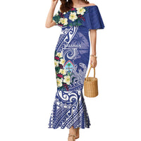Personalised Hafa Adai Guam Mermaid Dress Latte Stone With Coconut Crab LT05 Women Blue - Polynesian Pride