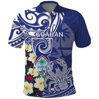 Personalised Hafa Adai Guam Polo Shirt Latte Stone With Coconut Crab LT05 Blue - Polynesian Pride