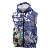 Personalised Hafa Adai Guam Sleeveless Zip Hoodie Latte Stone With Coconut Crab LT05 Blue - Polynesian Pride