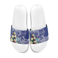 Hafa Adai Guam Slide Sandals Latte Stone With Coconut Crab LT05 Blue - Polynesian Pride