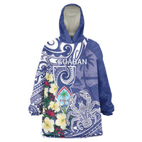 Personalised Hafa Adai Guam Wearable Blanket Hoodie Latte Stone With Coconut Crab LT05 One Size Blue - Polynesian Pride