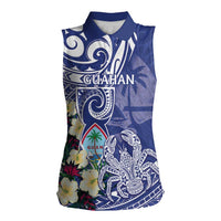 Personalised Hafa Adai Guam Women Sleeveless Polo Shirt Latte Stone With Coconut Crab LT05 Female Blue - Polynesian Pride
