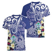 Personalised Hafa Adai Guam Women V-Neck T-Shirt Latte Stone With Coconut Crab LT05 - Polynesian Pride