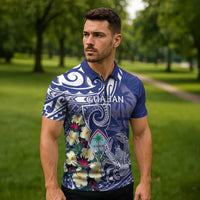 Personalised Hafa Adai Guam Zipper Polo Shirt Latte Stone With Coconut Crab LT05 - Polynesian Pride
