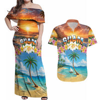 Guam Couples Matching Off Shoulder Maxi Dress and Hawaiian Shirt Eternal Summer Sunset Beach LT05 Colorful - Polynesian Pride