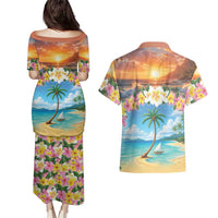 Guam Couples Matching Puletasi and Hawaiian Shirt Eternal Summer Sunset Beach LT05 - Polynesian Pride