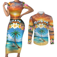 Guam Couples Matching Short Sleeve Bodycon Dress and Long Sleeve Button Shirt Eternal Summer Sunset Beach LT05 Colorful - Polynesian Pride