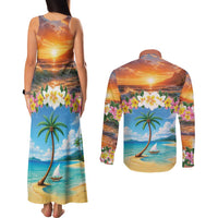 Guam Couples Matching Tank Maxi Dress and Long Sleeve Button Shirt Eternal Summer Sunset Beach LT05 - Polynesian Pride