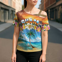 Guam Cross Shoulder Shirt Eternal Summer Sunset Beach LT05 - Polynesian Pride