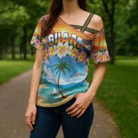 Guam Cross Shoulder Shirt Eternal Summer Sunset Beach LT05 - Polynesian Pride