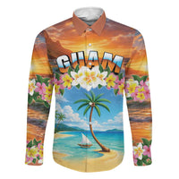 Guam Family Matching Puletasi and Hawaiian Shirt Eternal Summer Sunset Beach LT05 Dad's Shirt - Long Sleeve Colorful - Polynesian Pride