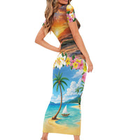 Guam Family Matching Short Sleeve Bodycon Dress and Hawaiian Shirt Eternal Summer Sunset Beach