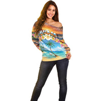 Guam Off Shoulder Sweater Eternal Summer Sunset Beach LT05 - Polynesian Pride