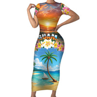 Guam Short Sleeve Bodycon Dress Eternal Summer Sunset Beach LT05 Long Dress Colorful - Polynesian Pride