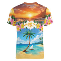 Guam Women V-Neck T-Shirt Eternal Summer Sunset Beach LT05 - Polynesian Pride