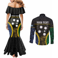 Personalised South Sea Islanders And Fiji Couples Matching Mermaid Dress and Long Sleeve Button Shirt Kanakas Fijian Tapa Pattern