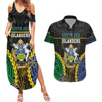 Personalised South Sea Islanders And Solomon Islands Couples Matching Summer Maxi Dress and Hawaiian Shirt Kanakas Polynesian Pattern LT05 Black - Polynesian Pride