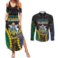 Personalised South Sea Islanders And Solomon Islands Couples Matching Summer Maxi Dress and Long Sleeve Button Shirt Kanakas Polynesian Pattern LT05 Black - Polynesian Pride