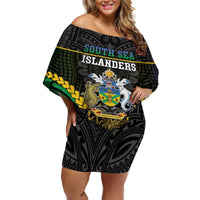 Personalised South Sea Islanders And Solomon Islands Off Shoulder Short Dress Kanakas Polynesian Pattern LT05 Women Black - Polynesian Pride