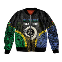 Personalised South Sea Islanders And Vanuatu Bomber Jacket Kanakas Sand Drawing Pattern LT05 Unisex Black - Polynesian Pride