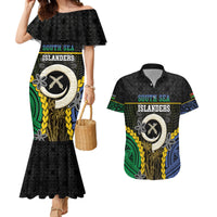 Personalised South Sea Islanders And Vanuatu Couples Matching Mermaid Dress and Hawaiian Shirt Kanakas Sand Drawing Pattern LT05 Black - Polynesian Pride