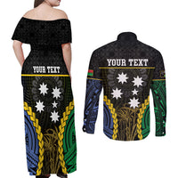Personalised South Sea Islanders And Vanuatu Couples Matching Off Shoulder Maxi Dress and Long Sleeve Button Shirt Kanakas Sand Drawing Pattern LT05 - Polynesian Pride