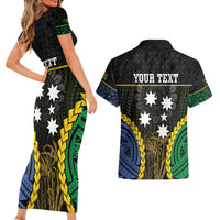 Personalised South Sea Islanders And Vanuatu Couples Matching Short Sleeve Bodycon Dress and Hawaiian Shirt Kanakas Sand Drawing Pattern LT05 - Polynesian Pride