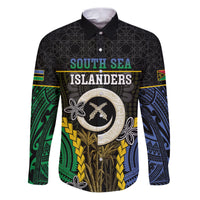 Personalised South Sea Islanders And Vanuatu Family Matching Puletasi and Hawaiian Shirt Kanakas Sand Drawing Pattern LT05 Dad's Shirt - Long Sleeve Black - Polynesian Pride