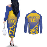 Custom James Cook High School Couples Matching Off The Shoulder Long Sleeve Dress and Long Sleeve Button Shirt Maori Koru Pattern LT05 - Polynesian Pride