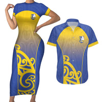Custom James Cook High School Couples Matching Short Sleeve Bodycon Dress and Hawaiian Shirt Maori Koru Pattern LT05 Blue - Polynesian Pride