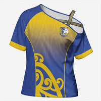 Custom James Cook High School Cross Shoulder Shirt Maori Koru Pattern LT05 Female Blue - Polynesian Pride