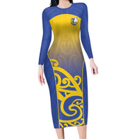 Custom James Cook High School Long Sleeve Bodycon Dress Maori Koru Pattern LT05 Long Dress Blue - Polynesian Pride