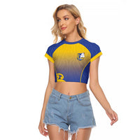 Custom James Cook High School Raglan Cropped T Shirt Maori Koru Pattern LT05 Female Blue - Polynesian Pride