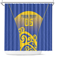 Custom James Cook High School Shower Curtain Maori Koru Pattern LT05 Blue - Polynesian Pride