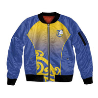 Custom James Cook High School Sleeve Zip Bomber Jacket Maori Koru Pattern LT05 Unisex Blue - Polynesian Pride