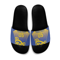 Custom James Cook High School Slide Sandals Maori Koru Pattern LT05 Blue - Polynesian Pride