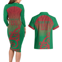 Custom Onehunga High School Couples Matching Long Sleeve Bodycon Dress and Hawaiian Shirt Maori Koru Pattern LT05 - Polynesian Pride