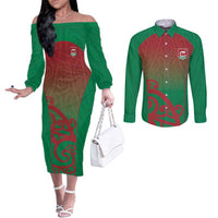Custom Onehunga High School Couples Matching Off The Shoulder Long Sleeve Dress and Long Sleeve Button Shirt Maori Koru Pattern LT05 Green - Polynesian Pride