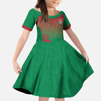 Custom Onehunga High School Family Matching Off Shoulder Maxi Dress and Hawaiian Shirt Maori Koru Pattern LT05 Daughter's Dress Green - Polynesian Pride