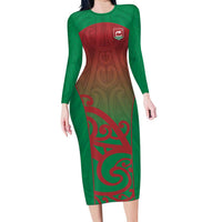 Custom Onehunga High School Long Sleeve Bodycon Dress Maori Koru Pattern LT05 Long Dress Green - Polynesian Pride