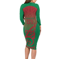 Custom Onehunga High School Long Sleeve Bodycon Dress Maori Koru Pattern LT05 - Polynesian Pride