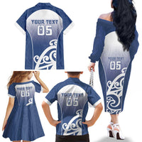 Custom New Zealand Aotea College Family Matching Off The Shoulder Long Sleeve Dress and Hawaiian Shirt Maori Koru Pattern