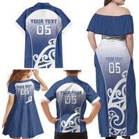 Custom New Zealand Aotea College Family Matching Off Shoulder Maxi Dress and Hawaiian Shirt Maori Koru Pattern
