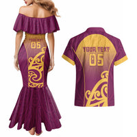 Custom Waiuku College Couples Matching Mermaid Dress and Hawaiian Shirt Maori Koru Pattern LT05 - Polynesian Pride