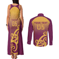 Custom Waiuku College Couples Matching Tank Maxi Dress and Long Sleeve Button Shirt Maori Koru Pattern LT05 - Polynesian Pride