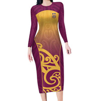 Custom Waiuku College Family Matching Long Sleeve Bodycon Dress and Hawaiian Shirt Maori Koru Pattern