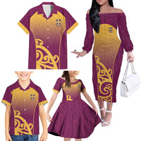 Custom Waiuku College Family Matching Off The Shoulder Long Sleeve Dress and Hawaiian Shirt Maori Koru Pattern